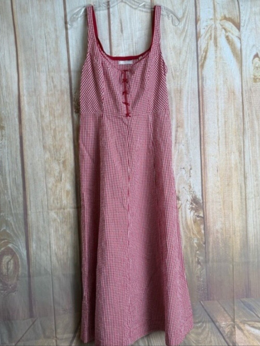 💵Doen Delaney Cotton Bow La Maddelena Red Gingham Maxi Dress Size Medium - Picture 4 of 7
